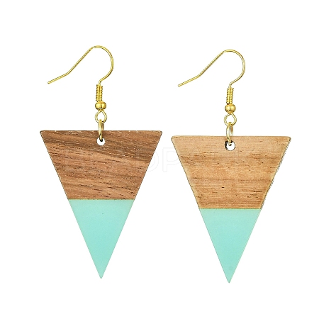Resin & Walnut Wood Triangle Dangle Earrings EJEW-JE05505-03-1