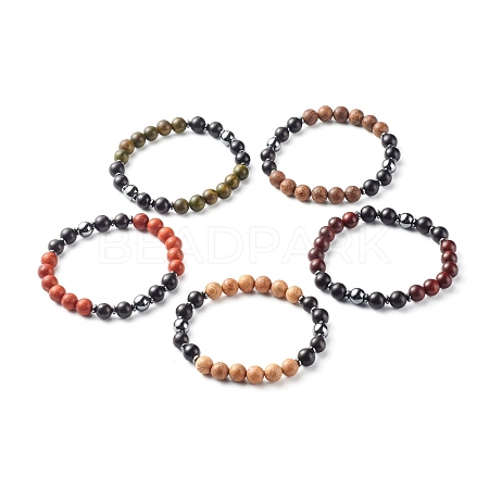 Non-Magnetic Synthetic Hematite Beads Stretch Bracelets BJEW-JB06634-1