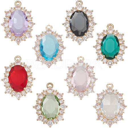 8Pcs 8 Styles Brass Glass Clear Cubic Zirconia Pendants KK-BBC0021-24-1