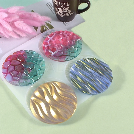 Flat Round with Water Ripple Cup Mat Silicone Molds DIY-L065-03-1