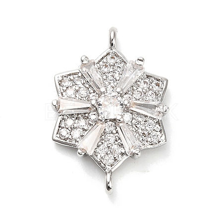 Brass Clear Cubic Zirconia Connector Snowflake Connector Charms KK-L229-079P-02-1