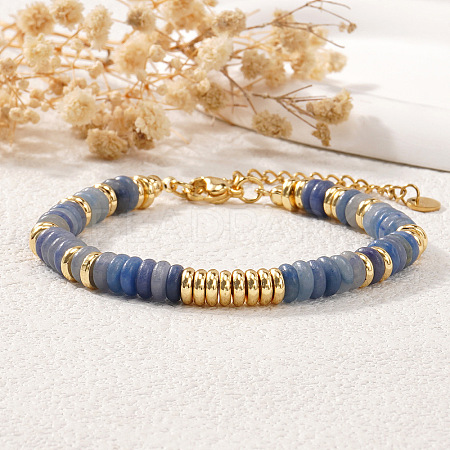 Disc Natural Blue Chalcedony & 304 Stainless Steel Beaded Bracelet for Women VZ6468-1