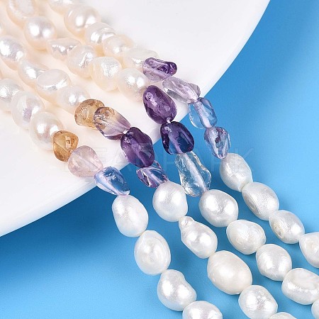 Natural Ametrine Nuggets & Natural Cultured Freshwater Pearl Beads Strands PEAR-N023-01A-14-1