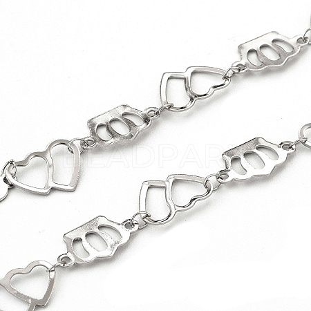 201 Stainless Steel Crown & Double Heart Link Chains CHS-F015-09P-01-1