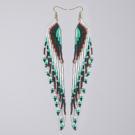 Bohemian Long Tassel Glass Seed Beaded Dangle Earrings for Women IW9172-2-1