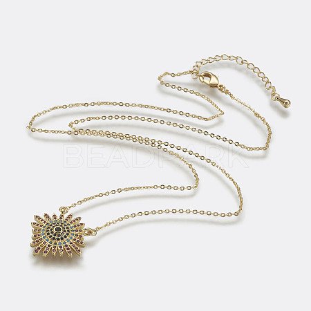 Brass Micro Pave Cubic Zirconia Pendant Necklaces NJEW-J051-08G-1