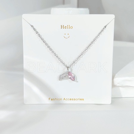 304 Stainless Steel Pave Pink and Clear Cubic Zirconia Pendant Necklaces FS-WGACF2A-09-1