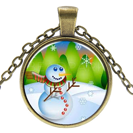 Christmas Theme Glass Pendant Necklaces NJEW-J056-B951-AB-1