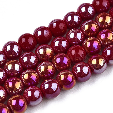 Electroplate Opaque Glass Beads Strands GLAA-T032-P6mm-AB05-1
