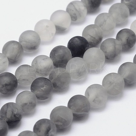 Frosted Natural Cloudy Quartz Round Beads Strands G-F255-02-4mm-1