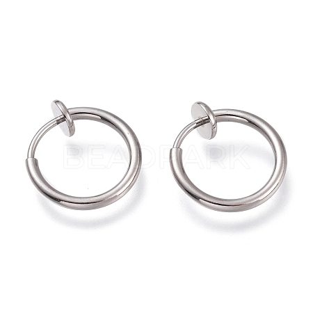 Tarnish Resistant 304 Stainless Steel Retractable Clip-on Hoop Earrings STAS-O135-01E-1