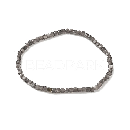 Natural Silver Sheen Obsidian Cube Beaded Stretch Bracelet for Women BJEW-JB08976-03-1
