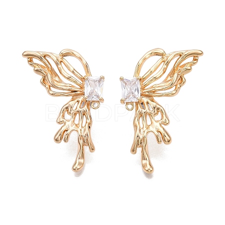 Brass Pave Clear Cubic Zirconia Butterfly Stud Earring Findings KK-N232-450G-1