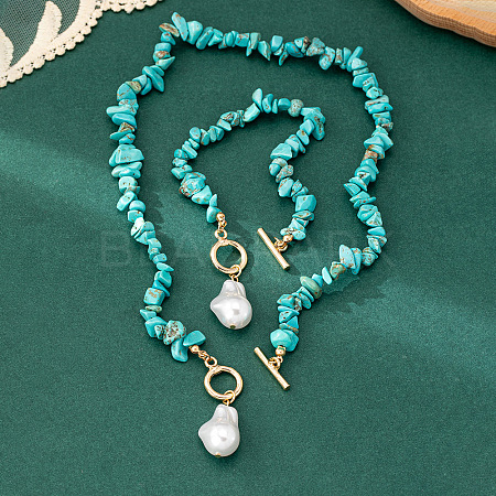Alloy & Synthetic Turquoise Chips Beaded Necklaces & Beaded Bracelets Sets FS-WG6FE76-01-1