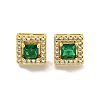 Square Brass Micro Pave Clear Cubic Zirconia Stud Earrings EJEW-G387-03G-2