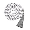 Natural Howlite Mala Prayer Round Beaded Wrap Necklaces with Long Tassel and Metal Tree of Life FS-WG93CBE-08-1
