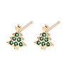 Brass Micro Pave Cubic Zirconia Charistmas Tree Stud Earrings EJEW-L278-09G-4