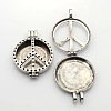 Hollow Peace Sign Flat Round Photo Frames Alloy Diffuser Locket Pendants PALLOY-J413-21AS-NF-1