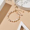 Dyed Natural Pearl & Brass Round Beaded Slider Bracelet BJEW-JB09008-02-2