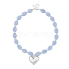 Acrylic Heart Pendant Oval Imitation Gemstone Beaded Necklaces for Women NJEW-JN06479-02-2