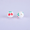Printed Round with Cherry Pattern Silicone Focal Beads LS-SI-JX0056A-153-1