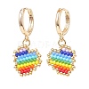 Rainbow Color Japanese Seed Braided Heart Dangle Hoop Earrings EJEW-MZ00004-2
