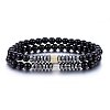 Non-magnetic Synthetic Hematite & Natural Black Agate Beaded Stretch Bracelets Set SJEW-H584-13-1