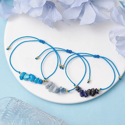 3Pcs 3 Styles Gemstone Braided Bead Bracelets BJEW-JB11146-01-1
