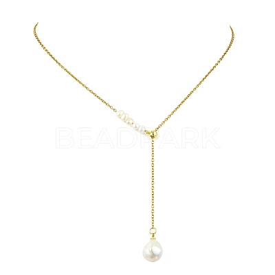Adjustable Natural Baroque Keshi Pearl Oval Tassel Y Necklaces NJEW-JN06060-1