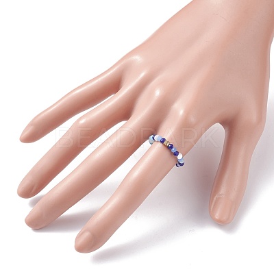 Glass Beaded Stretch Finger Ring with Cube for Women RJEW-JR00431-1