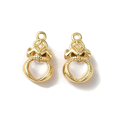 Brass Lucky Bag Heart Charms with Shell KK-B079-18G-1