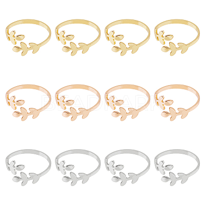 12Pcs 3 Colors Alloy Leafy Branch Open Cuff Finger Rings Set for Women RJEW-HY0001-02-1