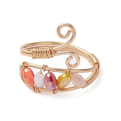 Colorful Glass Rice Beaded Open Cuff Rings RJEW-TA00110-01-1