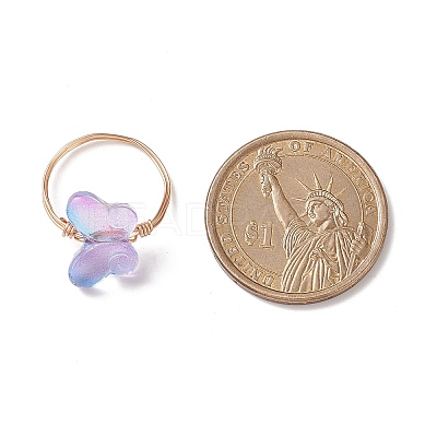 Glass Butterfly Beaded Finger Rings RJEW-JR00537-1