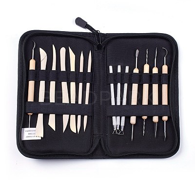 Wooden Handle Pottery Tool Sets AJEW-L072-51-1