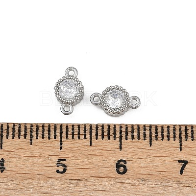 304 Stainless Steel Pave Clear Cubic Zirconia Flat Round Links Connector Charms STAS-F322-12P-1