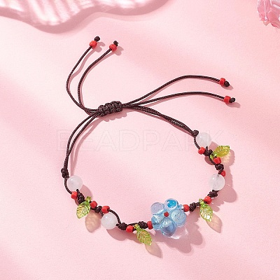 Handmade Silver Foil Glass Lampwork & Natural White Jade Beads Braided Bead Bracelets for Women BJEW-JB12728-02-1