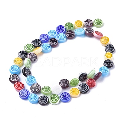Flat Round Handmade Millefiori Glass Beads LK-R004-50-1