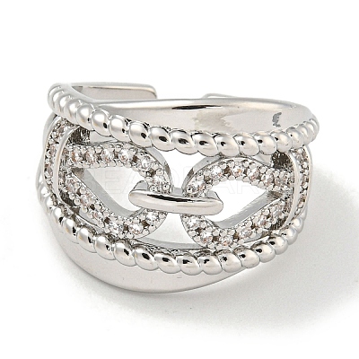 Rack Plating Brass Micro Pave Cubic Zirconia Chains Open Cuff Rings for Women RJEW-I104-08P-1