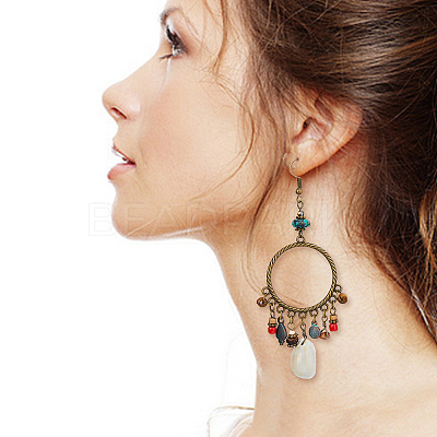 1 Pair Natural Shell & Synthetic Turquoise Chandelier Earrings EJEW-FI0001-84-1