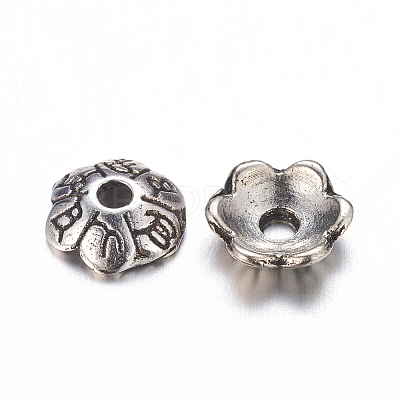 6-Petal Tibetan Style Alloy Flower Bead Caps LS-TIBE-S220-AS-NR-1
