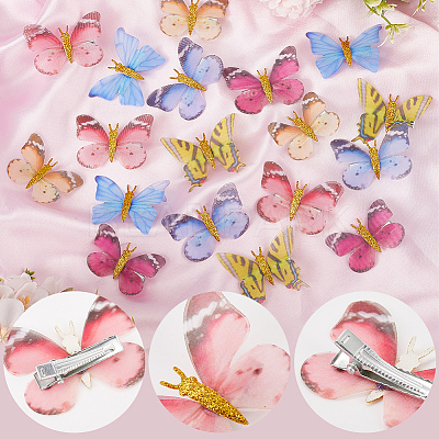 18Pcs 6 Styles Cloth Butterfly Alligator Hair Clip OHAR-GF0001-39-1