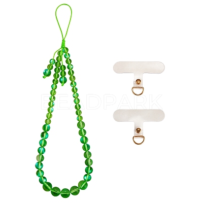 Round Synthetic Moonstone Beaded Mobile Straps HJEW-SW00042-02-1