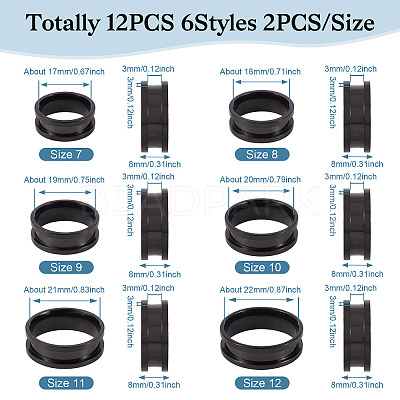 12Pcs 6 Styles 201 Stainless Steel Grooved Finger Ring Settings RJEW-TA0001-04EB-1