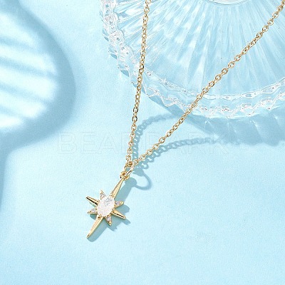 Brass Glass Star Pendant 304 Stainless Steel Cable Chain Necklaces for Women NJEW-JN05544-1