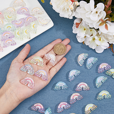 50Pcs 5 Colors UV Plating Rainbow Iridescent Acrylic Enamel Beads OACR-DC0001-10-1