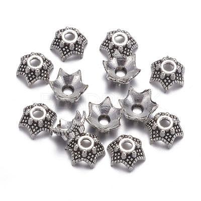 6-Petal Flower Tibetan Silver Bead Caps AA188-1