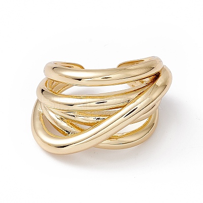 Rack Plating Brass Multi Circle Criss Cross Open Cuff Ring for Women RJEW-B043-12-1