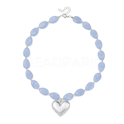 Acrylic Heart Pendant Oval Imitation Gemstone Beaded Necklaces for Women NJEW-JN06479-02-1