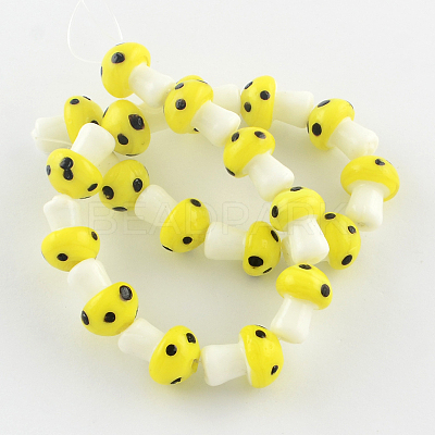 Mushroom Handmade Lampwork Beads Strands X-LAMP-R116-08-1